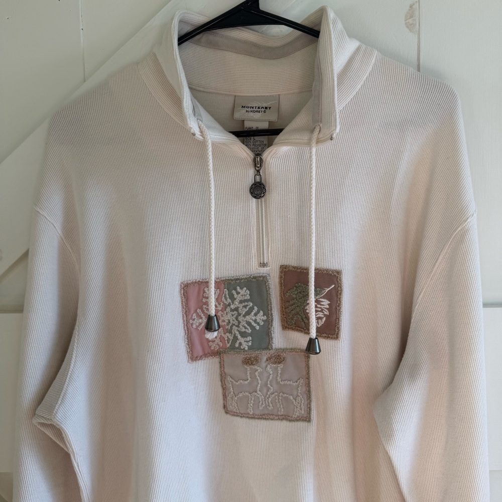 Monterey by Koret 1/4 Zip Cream Ribbed Pullover Winter‎ Accents Large Vintage